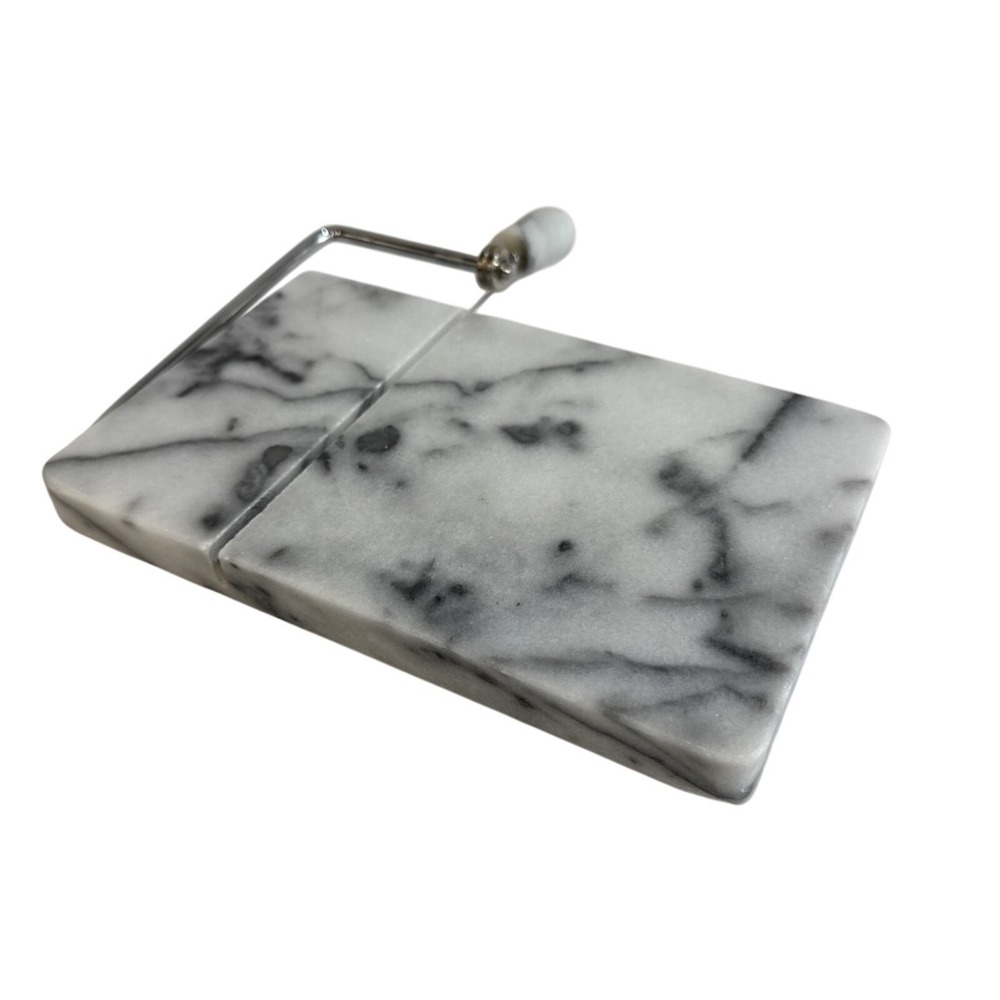 White Marble Cheese Slicer‎ Board with Stainless Steel Wire Cutter 8x5 Inch